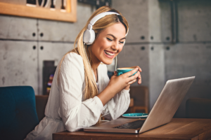 Happy girl working remotely