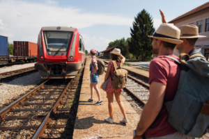 People in outdoors train station