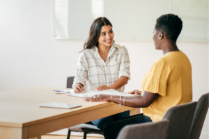 Couple of employees having a meeting