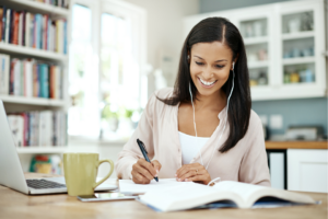 Happy woman working from home