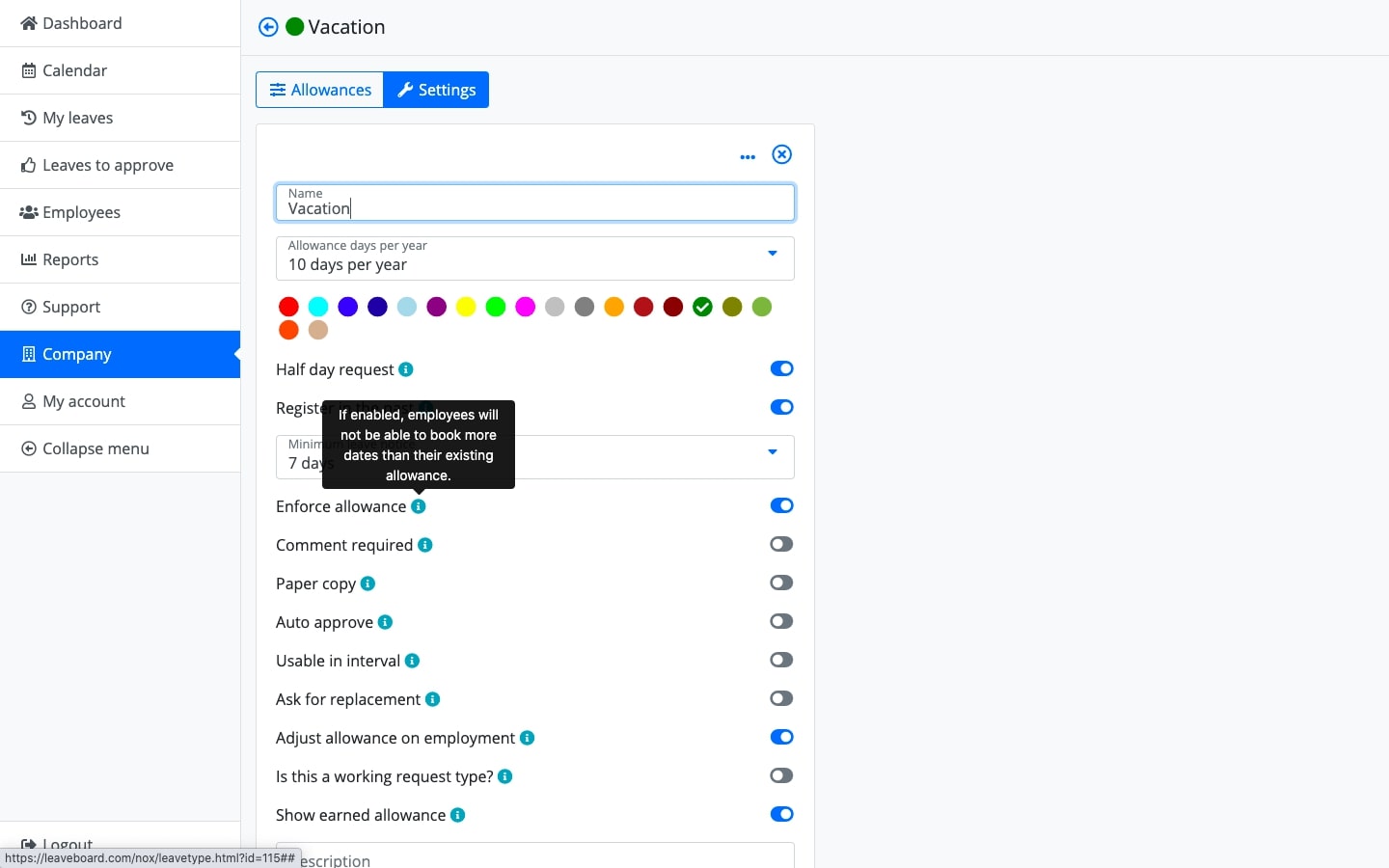 Leaveboard’s custom leave types feature