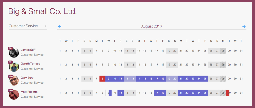 Timetastic’s interactive wall chart