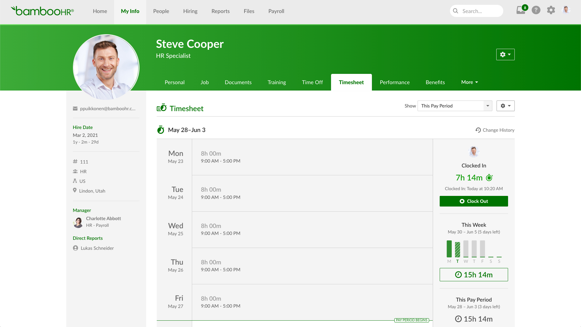 BambooHR’s timesheet management