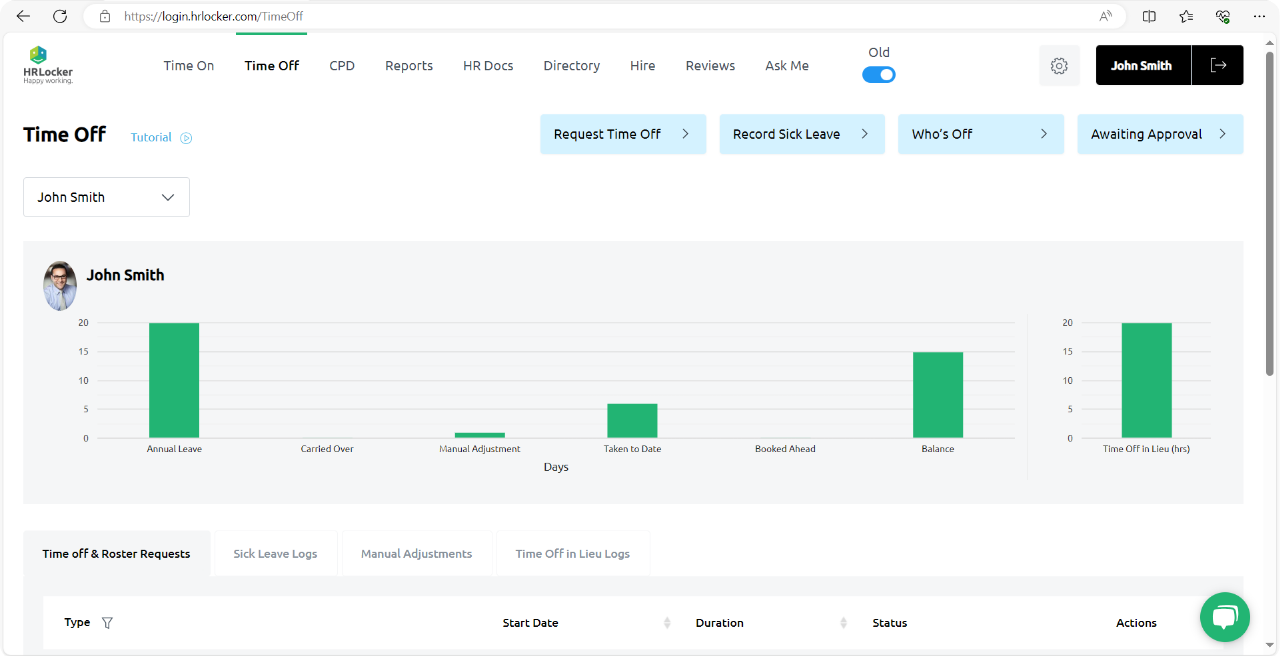 Time Off HRLocker Screen